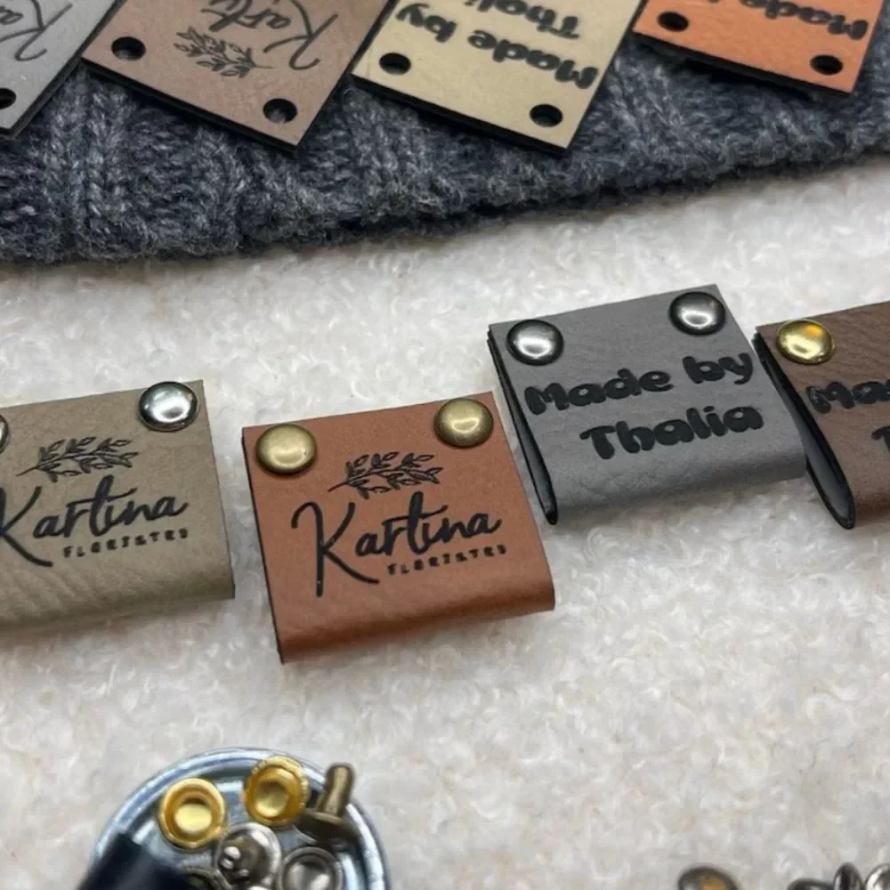 Knit by Kate Faux Leather Labels with Rivets by Zeus Hide Custom Printed NWT